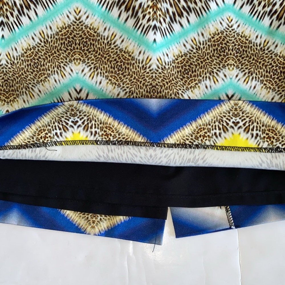 Milly Sleeveless Multicolor Cheetah Zig Zag Lined Panel Shift Mini Dress 3410 - Picture 10 of 12